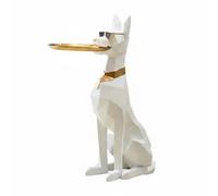 Wxqbjtam Figurine Décorative Doberman Objet Décoration Résine Plateau Sculpté Multifonction Élégant Adaptée à l'Entrée Table Basse Lecture, Blanc Et Or