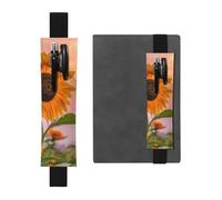 WXWJSHMGC Lot de 2 porte-stylos en cuir synthétique avec motif tournesol avec imprimé coucher de soleil - Bande élastique réglable - Pour journaux à couverture rigide, carnet de notes - Cadeau pour la