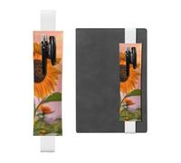WXWJSHMGC Lot de 2 porte-stylos en cuir synthétique avec motif tournesol avec imprimé coucher de soleil - Bande élastique réglable - Pour journaux à couverture rigide, carnet de notes - Cadeau pour la