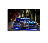 WXXF Nissan Skyline Fast and Furious 2 Night Toile d'art, affiche et art mural, impression d'image moderne, pour décoration, salle familiale, 50 x 75 cm