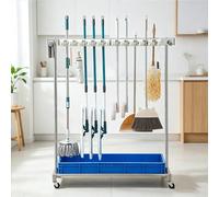 WXZXWXZX Porte Balai et Vadrouille,Chariot de Nettoyage,Etagère de Suspension pour Outils de Jardin avec Roues,Support de Vidange pour Vadrouille Humide,pour Buanderie,Garage(Single Row,127)