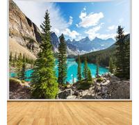 Wycian Tapisserie Arbres, Tenture Murale Paysage Montagne Tapisserie Fresque Nature Tenture Murale Foret Tropicale Lac Cascade Alpes Printemps 3D 200X200Cm
