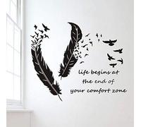 WYFCL La Vie Commence À La Fin De Votre Zone De Confort Citations Autocollant Mural Décor À La Maison Salon Décoration Plumes Et Oiseaux Papier Peint 58X71Cm