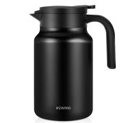 WYHVAND Carafe isotherme 1,5 L en acier inoxydable 304, noire | Conserve le chaud et le froid longtemps, couvercle étanche anti-poussière, ouverture à pression, service à une main