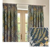 Wylder Nature Ophelia Rideaux plissés Jacquard Floral 2 Panneaux Largeur x Hauteur 168 x 229 cm Bleu/Safran