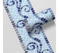 WYLNEP Bordure de papier peint Mosaïque bleue Décoration murale amovible Frise Murale Autocollant en PVC imperméable 10X500CM