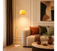 Wylolik Lampadaire arqué de style moderne du milieu du siècle, abat-jour en verre globe, ampoule E27 à intensité variable 3 couleurs, hauteur 162,5 cm (64 po) pour salons, chambres, bureaux, coins lec