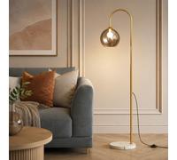 Wylolik Lampadaire arqué de style moderne du milieu du siècle, abat-jour en verre globe, ampoule E27 à intensité variable 3 couleurs, hauteur 162,5 cm (64 po) pour salons, chambres, bureaux, coins lec