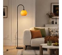 Wylolik Lampadaire arqué de style moderne du milieu du siècle, abat-jour en verre globe, ampoule E27 à intensité variable 3 couleurs, hauteur 162,5 cm (64 po) pour salons, chambres, bureaux, coins lec