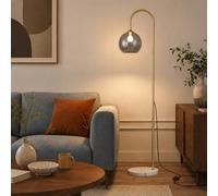 Wylolik Lampadaire arqué de style moderne du milieu du siècle, abat-jour en verre globe, ampoule E27 à intensité variable 3 couleurs, hauteur 162,5 cm (64 po) pour salons, chambres, bureaux, coins lec