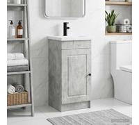 Wynira Armoire de salle de bain avec lavabo - Gris béton - 42 x 40 x 84,5 cm - En bois - Meuble de salle de bain avec étagère et boutons en métal - Peu encombrant - Pour WC et buanderie