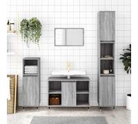 Wynira Armoire de salle de bain gris sonoma 80 x 33 x 60 cm en bois avec 1 porte, 4 compartiments ouverts, pieds en fer, installation de porte flexible, espace de rangement pour salle de bain, peu