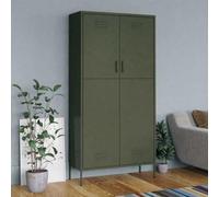Wynira Armoire en acier vert olive 90 x 50 x 180 cm avec 4 étagères réglables et tringle à vêtements, armoire multifonction pour chambre à coucher, couloir, dressing