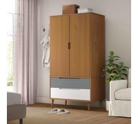 Wynira Armoire MOLDE marron en pin massif avec vernis UV, 90 x 55 x 175 cm, espace de rangement avec tiroir et compartiment pour chambre à coucher, couloir, dressing