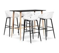 Wynira Ensemble de bar 5 pièces noir et blanc avec plateau en MDF 120 x 60 x 105 cm et 4 tabourets de bar ergonomiques en métal PP pour salle à manger, cuisine, salon, salle de séjour, salon moderne