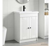 Wynira Ensemble de meubles de salle de bain blanc brillant avec lavabo et robinet - 56 x 37,5 x 81 cm - En bois - Meuble de salle de bain - Rangement de porte - Commode pour invités WC et buanderie