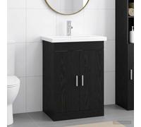 Wynira Ensemble de meubles de salle de bain en chêne noir avec lavabo et robinet - 61 x 40 x 84,5 cm - En bois - Meuble de salle de bain avec espace de rangement, porte et étagère pour WC et buanderie