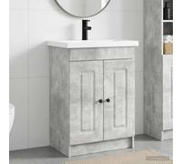 Wynira Ensemble de meubles de salle de bain gris béton en bois avec lavabo et robinet 78,5 x 37,5 x 81 cm, espace de rangement avec porte, étagère et boutons en métal noir