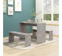 Wynira Ensemble de salle à manger 3 pièces en bois gris béton avec table 102 x 50 x 75 cm et 2 bancs 97 x 25 x 40 cm, salon stable pour salle à manger, cuisine, salon, ensemble de meubles modernes
