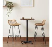 Wynira Lot de 2 tabourets de bar en acier de 10 mm avec siège en rotin naturel, 44 x 46 x 91 cm, pour cuisine, salle à manger, comptoir avec repose-pieds intégré et dossier respirant
