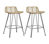 Wynira Lot de 2 tabourets de bar en rotin naturel avec pieds en métal, 46 x 48 x 79 cm, chaise de bar de cuisine avec dossier, tabouret de bistrot rustique pour salle à manger, comptoir, salon, stable