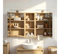Wynira Lot de 3 armoires de salle de bain - 80 x 10,5 x 50 cm - En bois - Montage mural avec éclairage LED - Rangement et miroir - Gain de place - Pour toilettes d'invités, salle de bain, buanderie