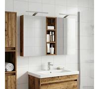 Wynira Lot de 3 armoires de salle de bain en bois 100 x 10,5 x 60,5 cm avec bande d'éclairage LED, miroir bidirectionnel et beaucoup d'espace de rangement, montage mural pour un rangement peu