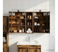 Wynira Lot de 3 armoires de salle de bain en bois 100 x 10,5 x 60,5 cm, montage mural avec miroir bidirectionnel et bande lumineuse LED, espace de rangement avec 6 étagères
