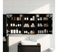 Wynira Lot de 3 armoires de salle de bain en bois 126 x 16 x 62,5 cm avec éclairage LED, miroir bidirectionnel et beaucoup d'espace de rangement, montage mural pour toilettes d'invités, buanderie
