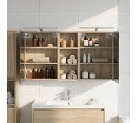 Wynira Lot de 3 armoires de salle de bain en bois - 130 x 14,5 x 70 cm - Montage mural avec miroir bidirectionnel et bande lumineuse LED pour un rangement peu encombrant dans la salle de bain