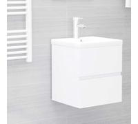 Wynira Meuble de lavabo blanc en bois avec bac encastré en céramique 42 x 39 x 18 cm, tiroir de rangement, bonde push-open avec trop-plein, meuble de salle de bain pour salle de bain
