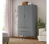 Wynira Molde Armoire grise en pin massif 90 x 55 x 175 cm avec tiroir, compartiment et tringle à vêtements pour chambre à coucher, couloir, dressing, espace de rangement et ordre
