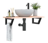 Wynira Plateau de lavabo avec support en acier et bois de chêne massif 80 x 40 cm, montage mural peu encombrant, étagère de meubles de salle de bain robuste pour lavabo, organisateur de rangement pour