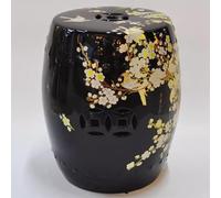 WYQXTY Tabouret de Jardin décoratif en céramique Tabouret de Tambour en céramique émaillée Peint à la Main Style Chinois, Support Fleurs Jardin Multicolore(Black)
