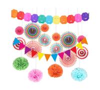WYRGQIQN Ensemble de décoration de fête Multicolore - Comprend des éventails en Papier, des Boules en Papier, Une Guirlande - Idéal pour la décoration de fêtes d'anniversaire, carnavals, Coachella
