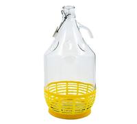 WYSKONT Bouteille de vin Ballon à col étroit avec Couvercle pivotant et Panier pour Le Stockage de Boissons fermentées en Verre Transparent, hermétique, Lot de 1 x 5 l