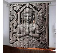WYXWZ Lot de 2 Rideaux Occultants Opaque à Oeillets Rideaux et Draperies Isolant Thermiques Anti Chaleur Chaud/Froid pour Fenêtre Chambre et Salon 2 Pièces x 132 L x 225 cm H Bouddha Gris et Zen