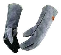 WZQH 40 CM, 500℃,Gant Cuir Anti Chaleur Coupure Homme Femme,Noir-Gris,2XL | Gants de Travail Pour Soudure,Barbecue,Cheminée,Four,BBQ,Jardinage,Jardin,Travaux,Electricien,Cuisine.Très Très Grand