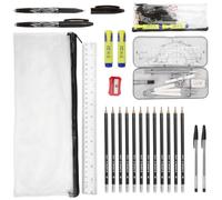 X-BLTU Lot de 30 compas, règle longue (30 cm) | Marquages clairs, durable, facile à utiliser, kit géométrique, trousse transparente (31,5 x 12 cm)