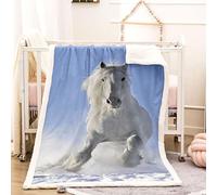 XADITON Plaid Couverture Polaire 3D Cheval Blanc Animal Imprimée Motif Couverture Lit 1 Personne Chaude 130X150Cm Plaid Epais Grande Taille en Flanelle pour Canapé Et Lit, Douce Et Fluffy