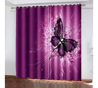 XADITON Rideau Occultant Thermiques - 3D Beau Papillon Violet Motif Rideau Chambre Enfant Moderne Rideaux à Oeillets Décoration de Fenêtre pour Salon Cuisine Bébé 264X242cm(LxH) 2 Panneaux