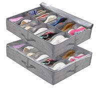 XAIODRAGONSKY Lot de 2 organiseurs de rangement pour chaussures sous le lit, convient à 24 paires, grande boîte à chaussures sous le lit, organisateur de chaussures pliable transparent sous le lit
