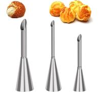Xanewza Lot de 3 Douille de Pâtisserie Petit Choux, Douilles Professionnelles en Acier Inoxydable à Garnir, Cupcake Puffs Injection Seringue, 5/6/8mm pour la Décoration de Houppette