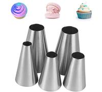 Xanewza Lot de 5 Douilles à Pâtisserie Professionnelles, Douille Patisserie Rondes Petites, Moyennes, Grandes pour la Décoration de Gâteaux Compatible avec Poche à Douille Patisserie