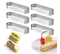 Xanewza Lot de 6 Cercle à Tarte Anneau à Tarte de Pâtisserie en Ovale Forme | Moule Tartelette en Acier Inoxydable, Résistants à la Chaleur, Perforés pour Gâteaux en Mousse(13 * 4 * 2cm)