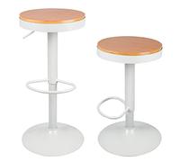XANNI Lot de 2 Tabouret de Bar Scandinave, Réglable en Hauteur (81-101cm), Assise Rond en Bois, Pivotant, Base Large Stable pour Salle à Manger, Salon, Bistro, Noir/Blanc