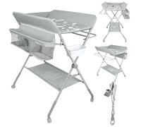 XANNI Table à Langer Pliable et Portable, avec 4 Roulettes Silencieuses, Rangement et Bassin - Lit de Jeu Multifonction, Réglable en Hauteur