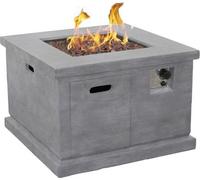 Xaralyn Foyer d'extérieur - Table 90 - avec couvercle, pierres de lave rouges, tuyau de gaz et régulateur de pression de gaz - Table de feu - Foyer de jardin - Foyer à gaz