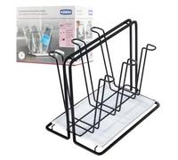 Xavax Égouttoir Porte Bouteilles (Support d'égouttage jusqu'à 6 Bouteilles, Pots, biberons Verres Tasses ou Mugs, Egouttoir Compact et Design, idéal sodastream, air-up, Avent, Philips) Noir