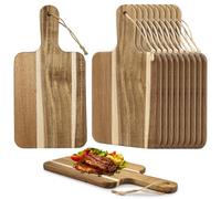 Xaztr Lot de 10 planches à découper en acacia, 30 x 15 x 1,5 cm | SERVICE INDIVIDUEL - Surface utile env. 20 × 15 cm, avec poignée de 10 cm, pour fromage charcuterie tapas pain et apéritifs